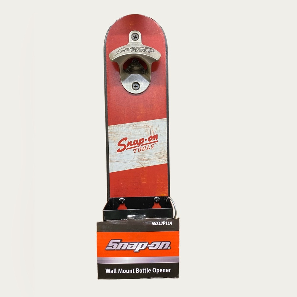 Snap-On Red and Black Wall Mount Bottle Opener with Cap Catch - NIB